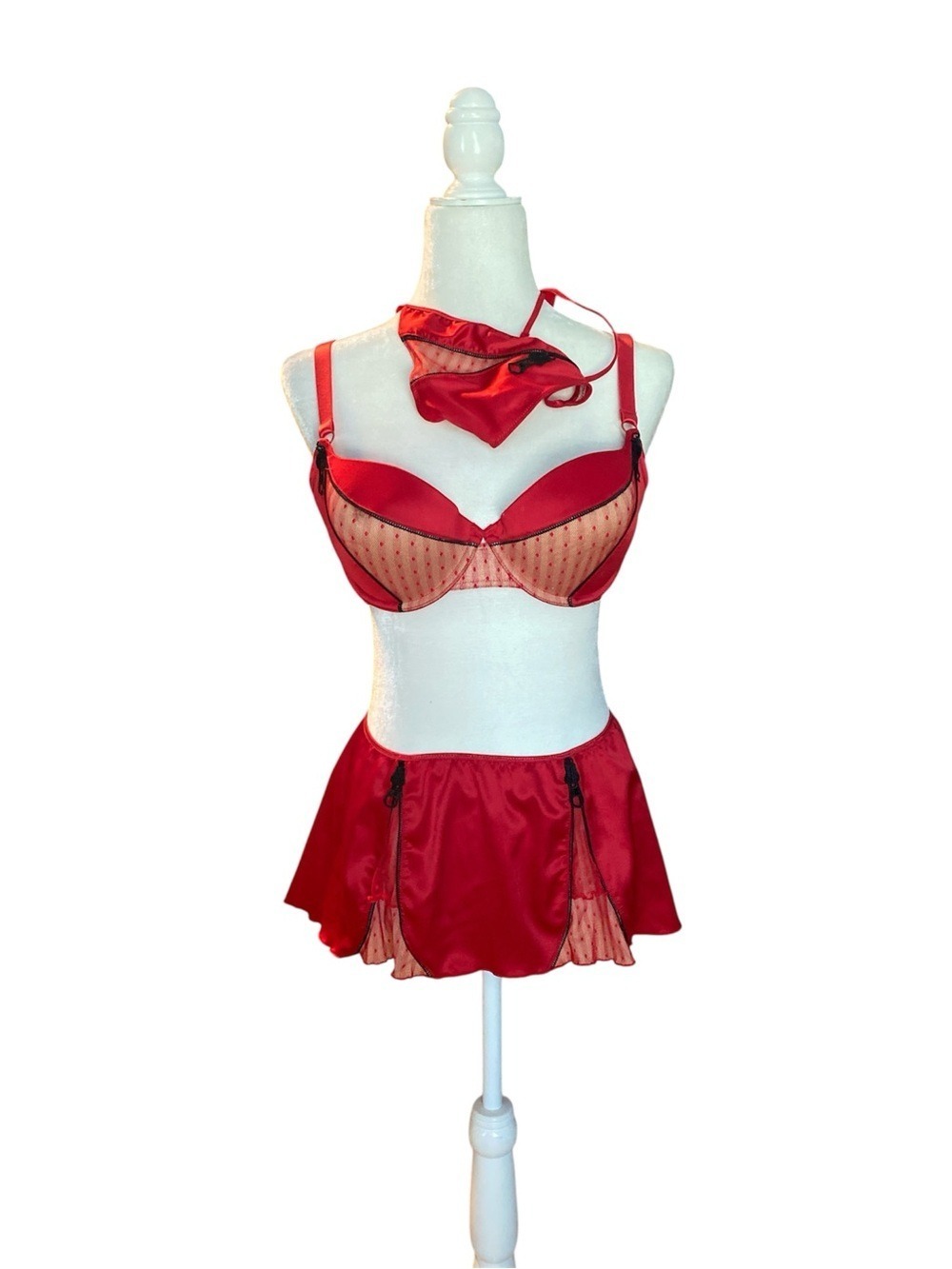 Cassandra intimates Red Satin & Mesh Lingerie Set - 3 Piece